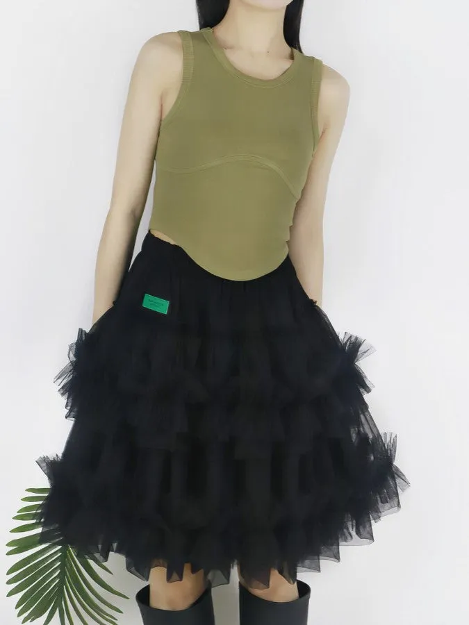 Mesh layered mini skirt　X2203
