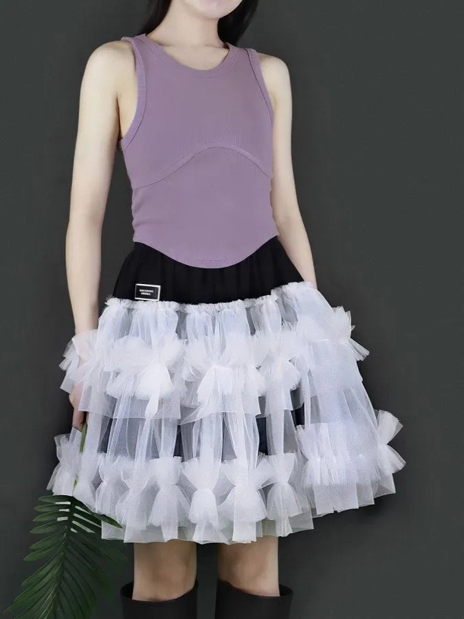 Mesh layered mini skirt　X2203