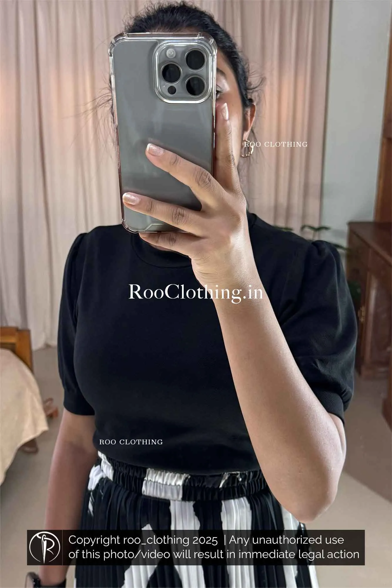 Monochrome Abstract Accordion Pleated Skirt Only