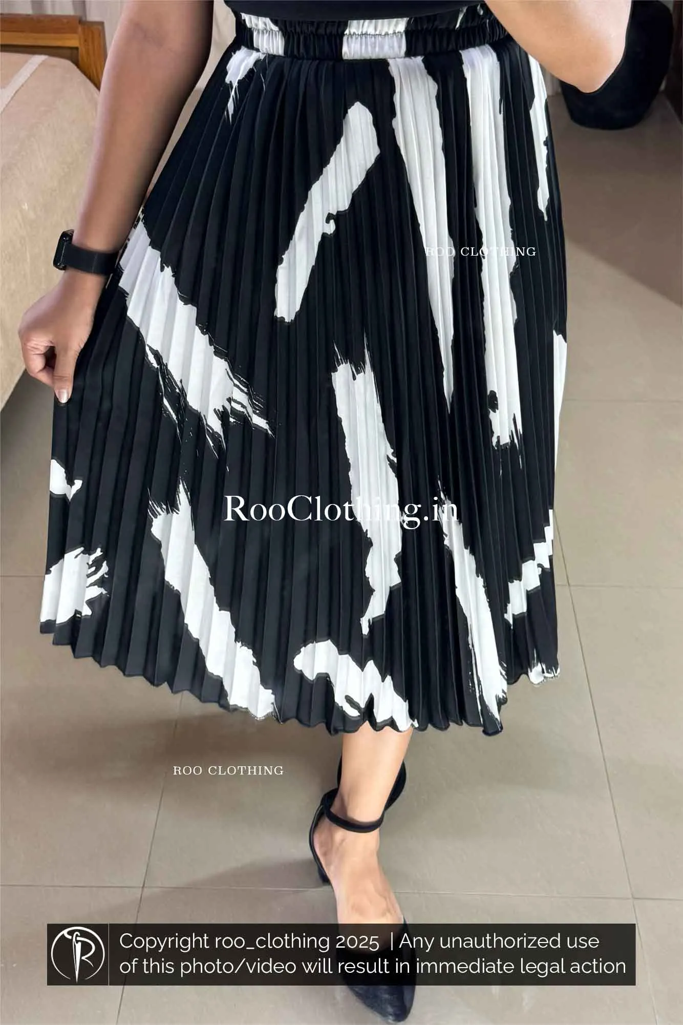 Monochrome Abstract Accordion Pleated Skirt Only