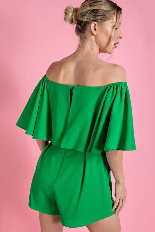 OFF THE SHOULDER SHORT SLEEVE ROMPER