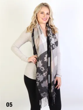 Pashmina - Maple Leaf Print with Tassels