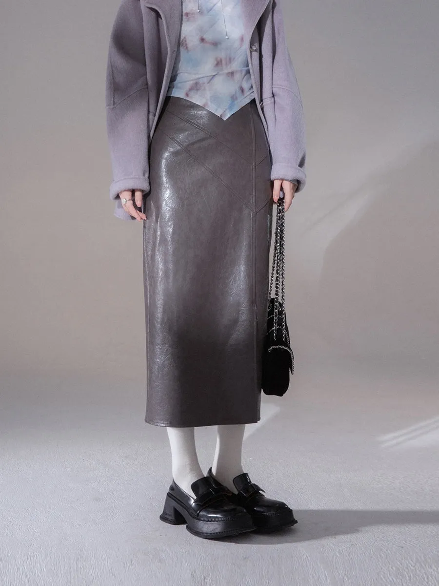Pencil-Skirt Leather Cool Long-Skirt