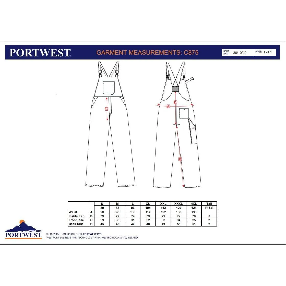 Portwest Burnley overall C875