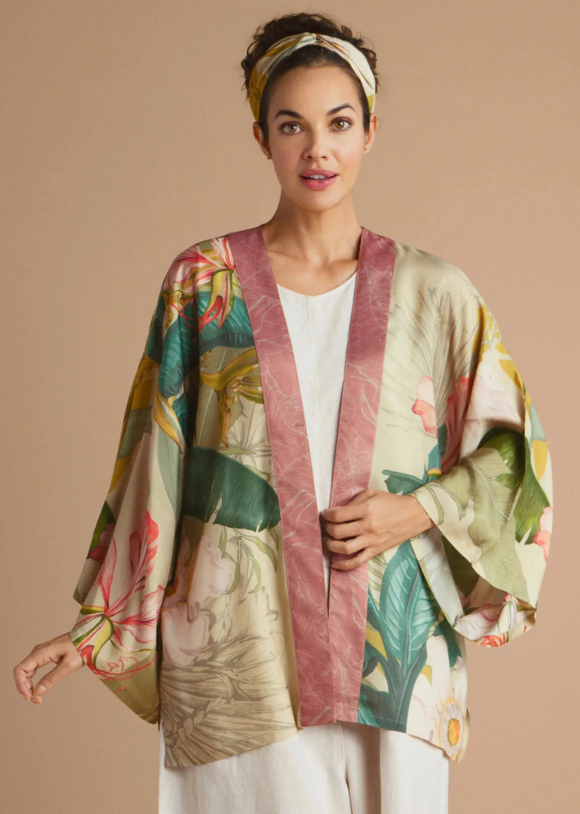 Powder Delicate Tropics Kimono Jacket - Sage