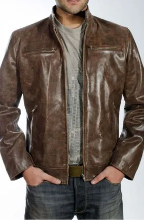 Rabby Brown Leather Jacket Men Biker Motorcycle Sheepskin