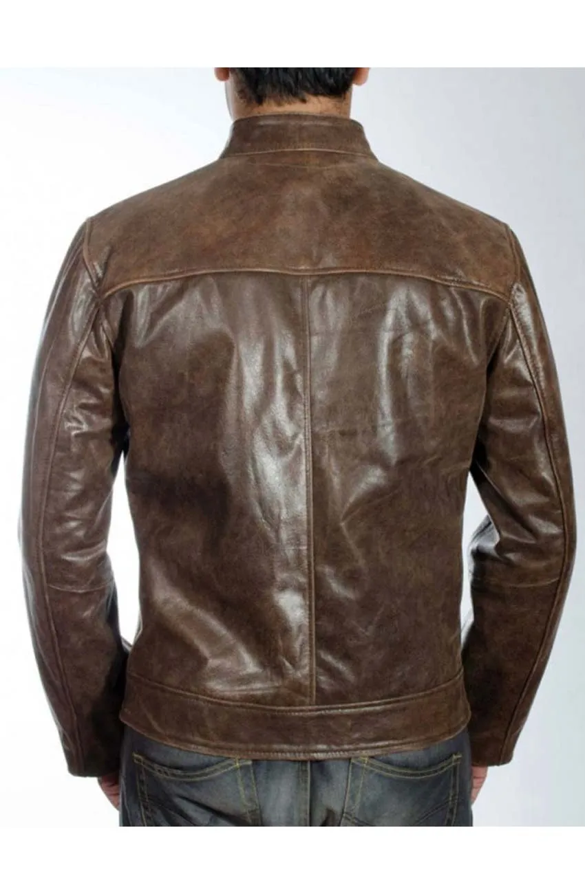 Rabby Brown Leather Jacket Men Biker Motorcycle Sheepskin