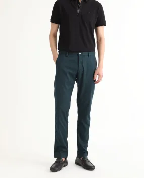 Rare Rabbit Men's Cellular Petrol Solid Mid-Rise Regular Fit Twill Trouser