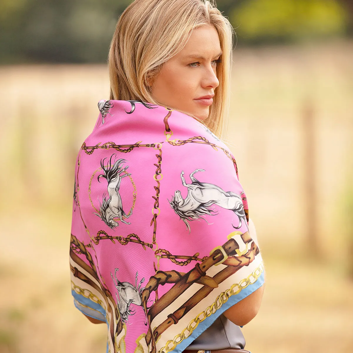 Rearing To Go Hot Pink Large Square Silk Scarf