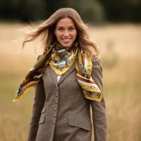 Rearing To Go Olive and Cream Large Square Silk Scarf