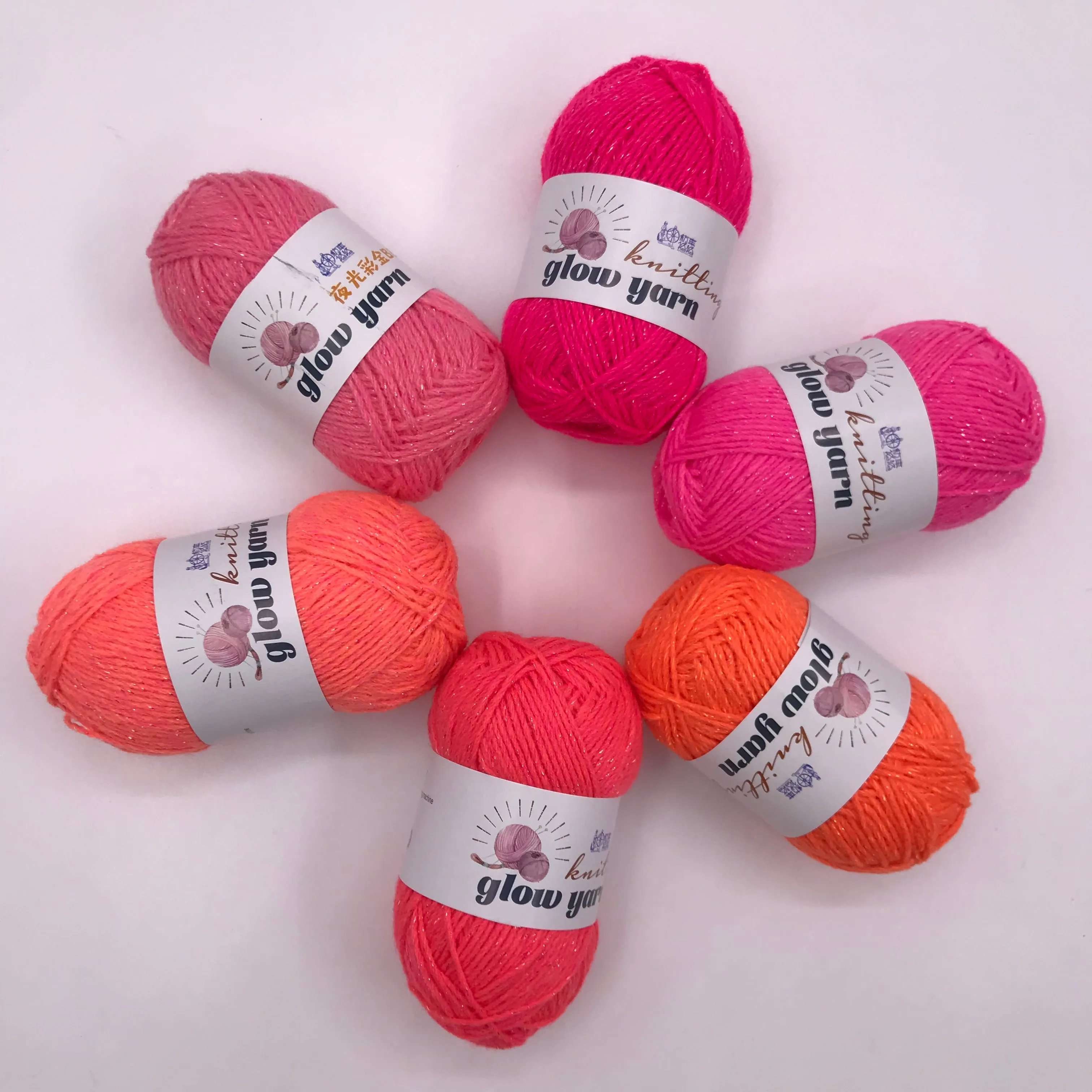 RED light fluorescent Luminous metallic crochet yarn