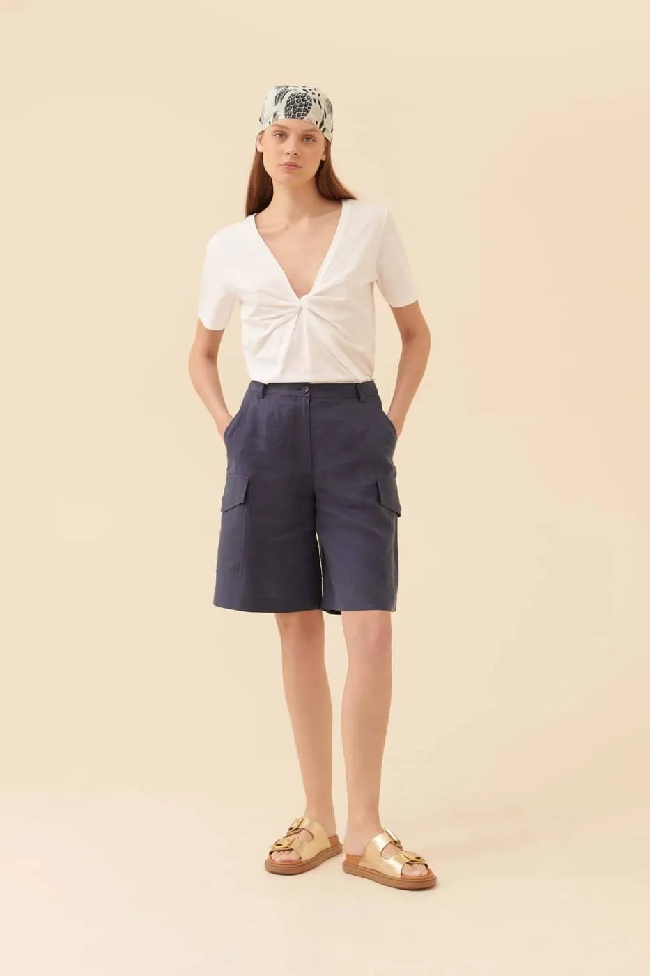 Roman Solid Pocket Detail Shorts Navy Blue