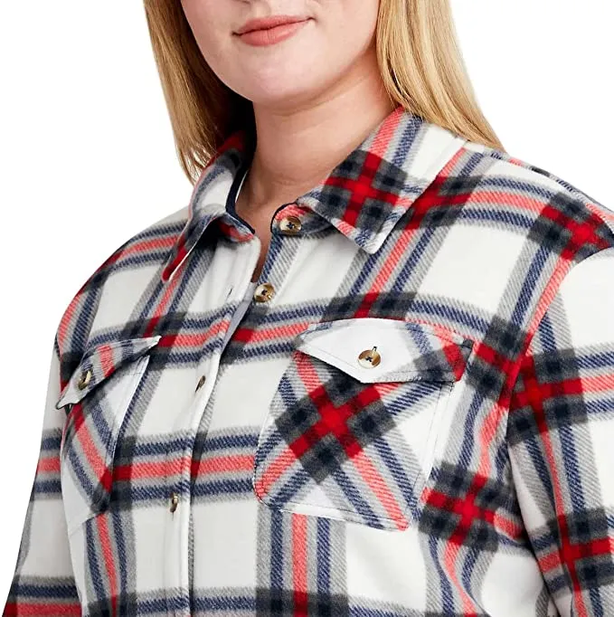 Sage Collective Women's Long Sleeve Plaid Super Plush Sherpa Lined Fleece Shirt Jacket with Pockets