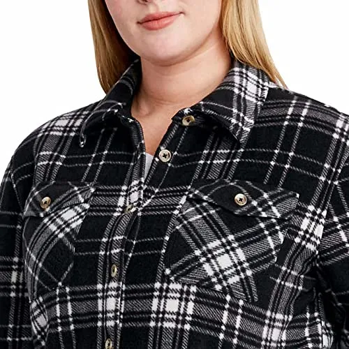 Sage Collective Women's Long Sleeve Plaid Super Plush Sherpa Lined Fleece Shirt Jacket with Pockets