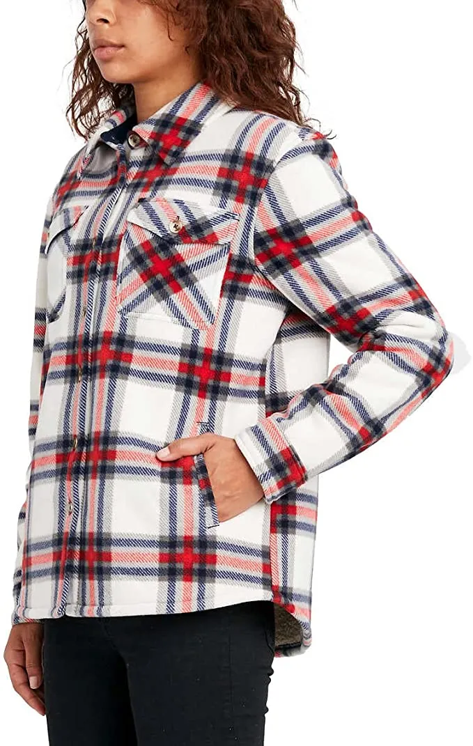 Sage Collective Women's Long Sleeve Plaid Super Plush Sherpa Lined Fleece Shirt Jacket with Pockets