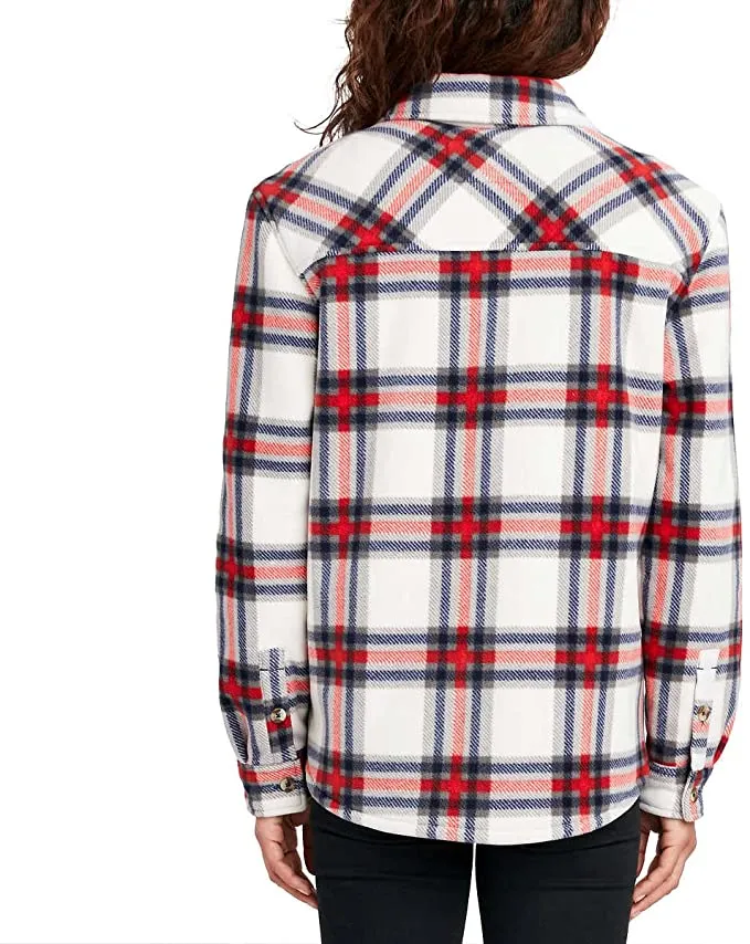 Sage Collective Women's Long Sleeve Plaid Super Plush Sherpa Lined Fleece Shirt Jacket with Pockets