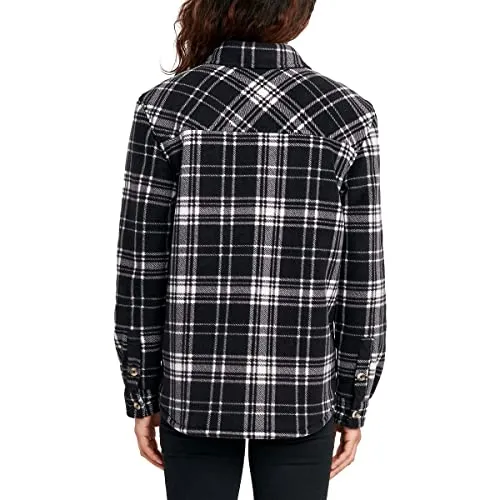 Sage Collective Women's Long Sleeve Plaid Super Plush Sherpa Lined Fleece Shirt Jacket with Pockets