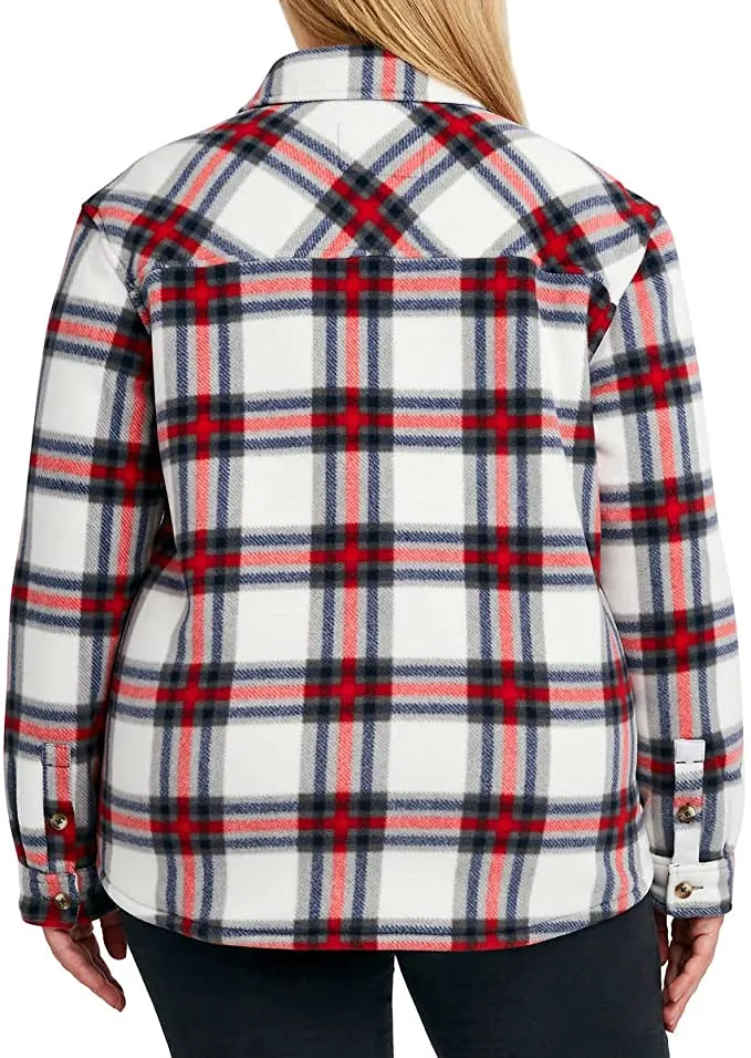 Sage Collective Women's Long Sleeve Plaid Super Plush Sherpa Lined Fleece Shirt Jacket with Pockets