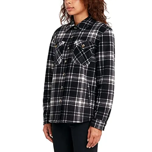 Sage Collective Women's Long Sleeve Plaid Super Plush Sherpa Lined Fleece Shirt Jacket with Pockets