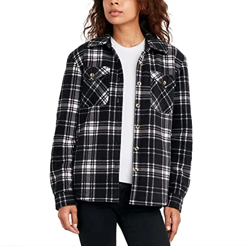 Sage Collective Women's Long Sleeve Plaid Super Plush Sherpa Lined Fleece Shirt Jacket with Pockets