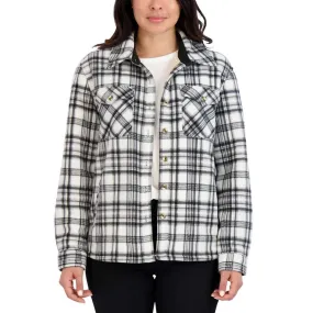 Sage Collective Women's Long Sleeve Plaid Super Plush Sherpa Lined Fleece Shirt Jacket with Pockets