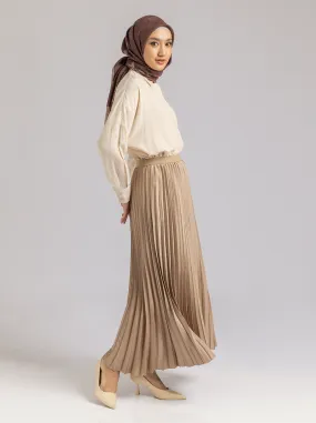 SATIN PLEATED SKIRT PLAIN MOCCA