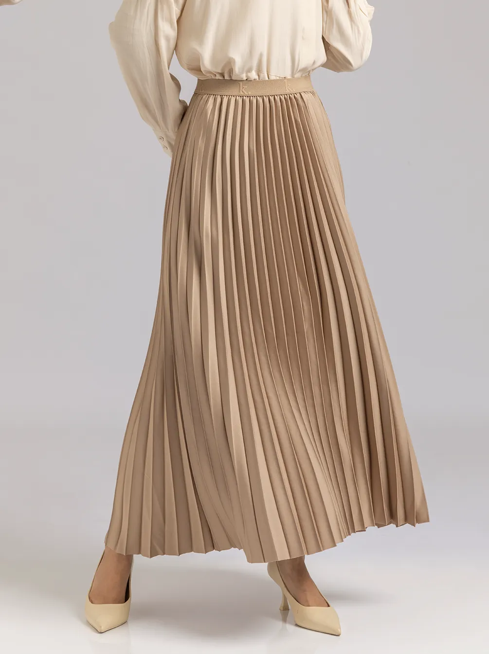 SATIN PLEATED SKIRT PLAIN MOCCA