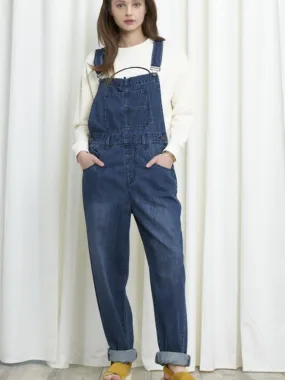 Savanna, women’s, dark denim loose fit overalls