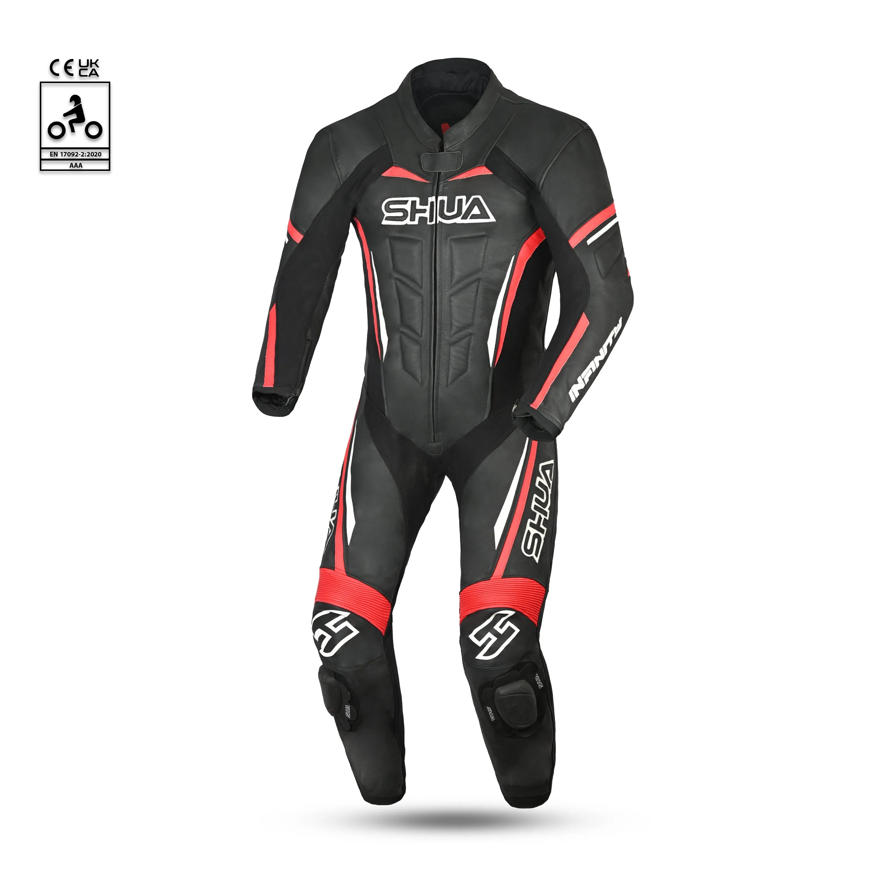 SHUA Infinity - 1 PC Motorcycle Racing Leather Suit - Black Red