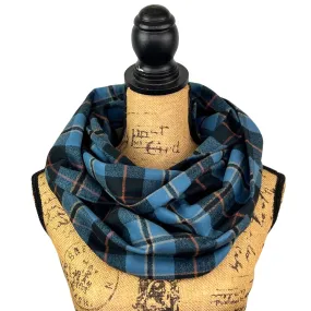 Smoky Blue and Black Plaid with Persimmon and Pale Yellow Accent Luxe Collection Infinity and Blanket Scarves
