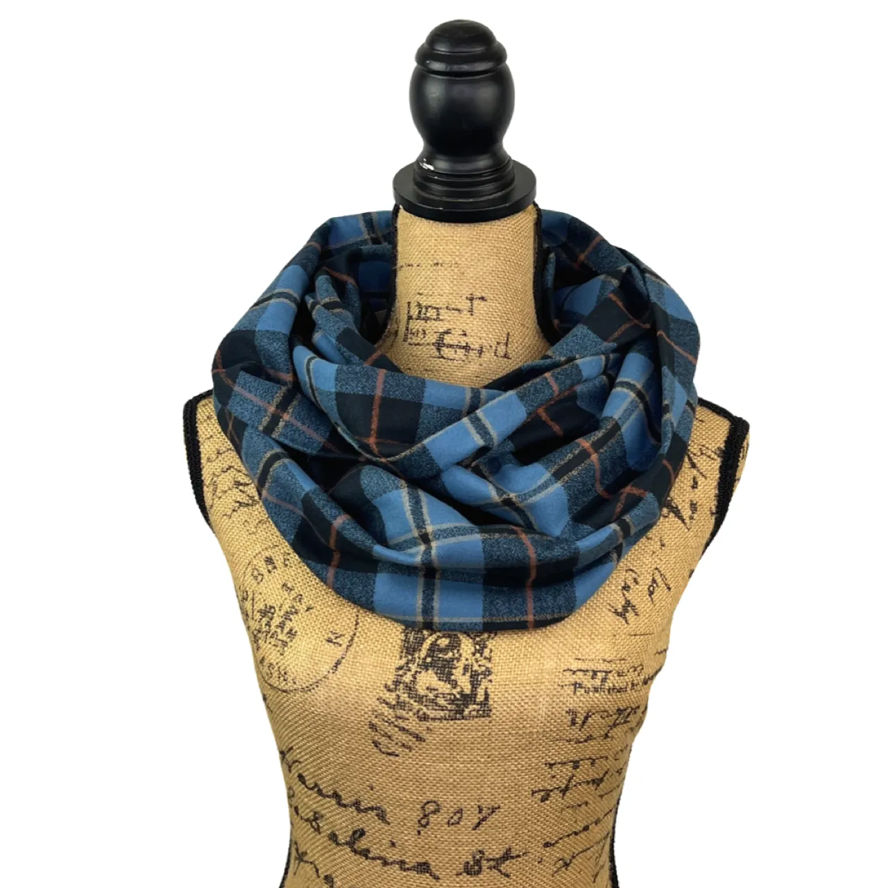 Smoky Blue and Black Plaid with Persimmon and Pale Yellow Accent Luxe Collection Infinity and Blanket Scarves