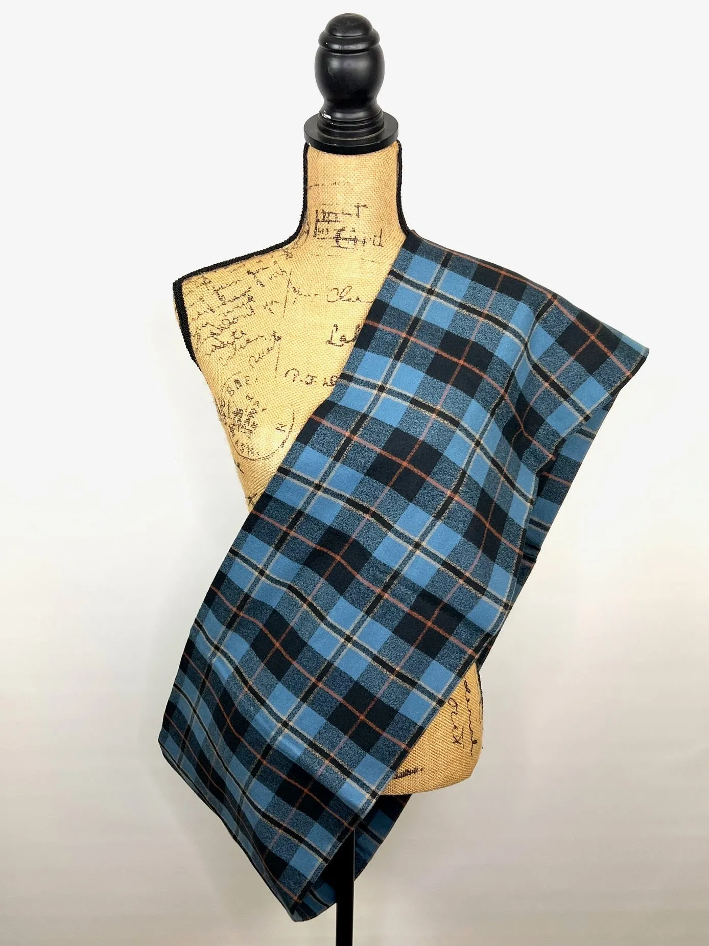 Smoky Blue and Black Plaid with Persimmon and Pale Yellow Accent Luxe Collection Infinity and Blanket Scarves
