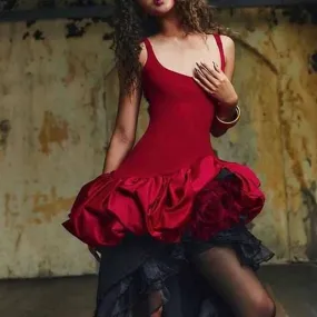 Solid Color Bubble Hem Mini Dress