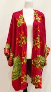 Solutions Open Kimono Jacket Provides Versatility (Red Flower)