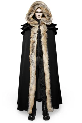 Sophisticated Black Gothic Cloak with Faux Fur Trim
