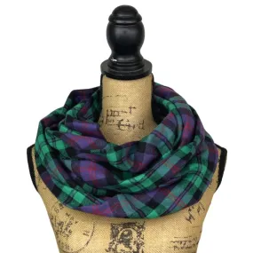 Spearmint Green, Purple, Deep Red and Black Plaid Flannel Infinity or Blanket Scarf
