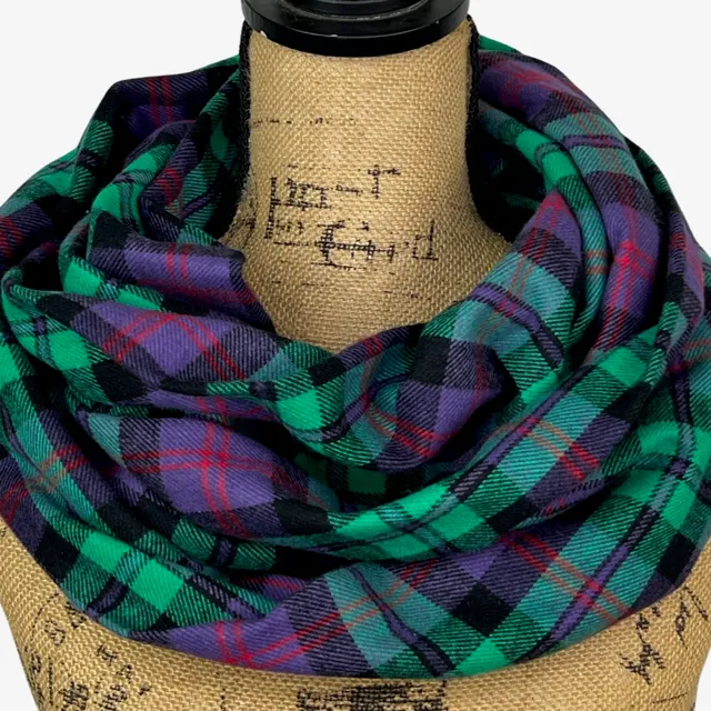 Spearmint Green, Purple, Deep Red and Black Plaid Flannel Infinity or Blanket Scarf