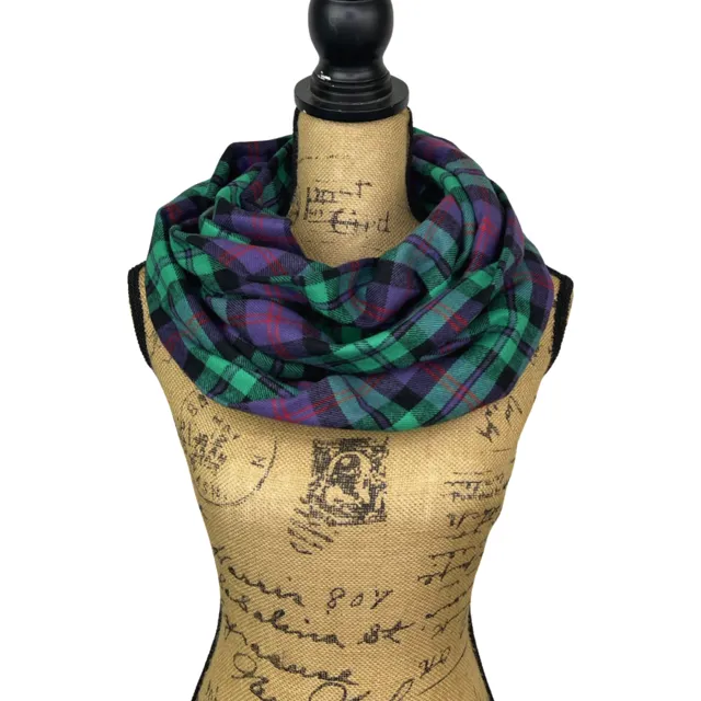 Spearmint Green, Purple, Deep Red and Black Plaid Flannel Infinity or Blanket Scarf