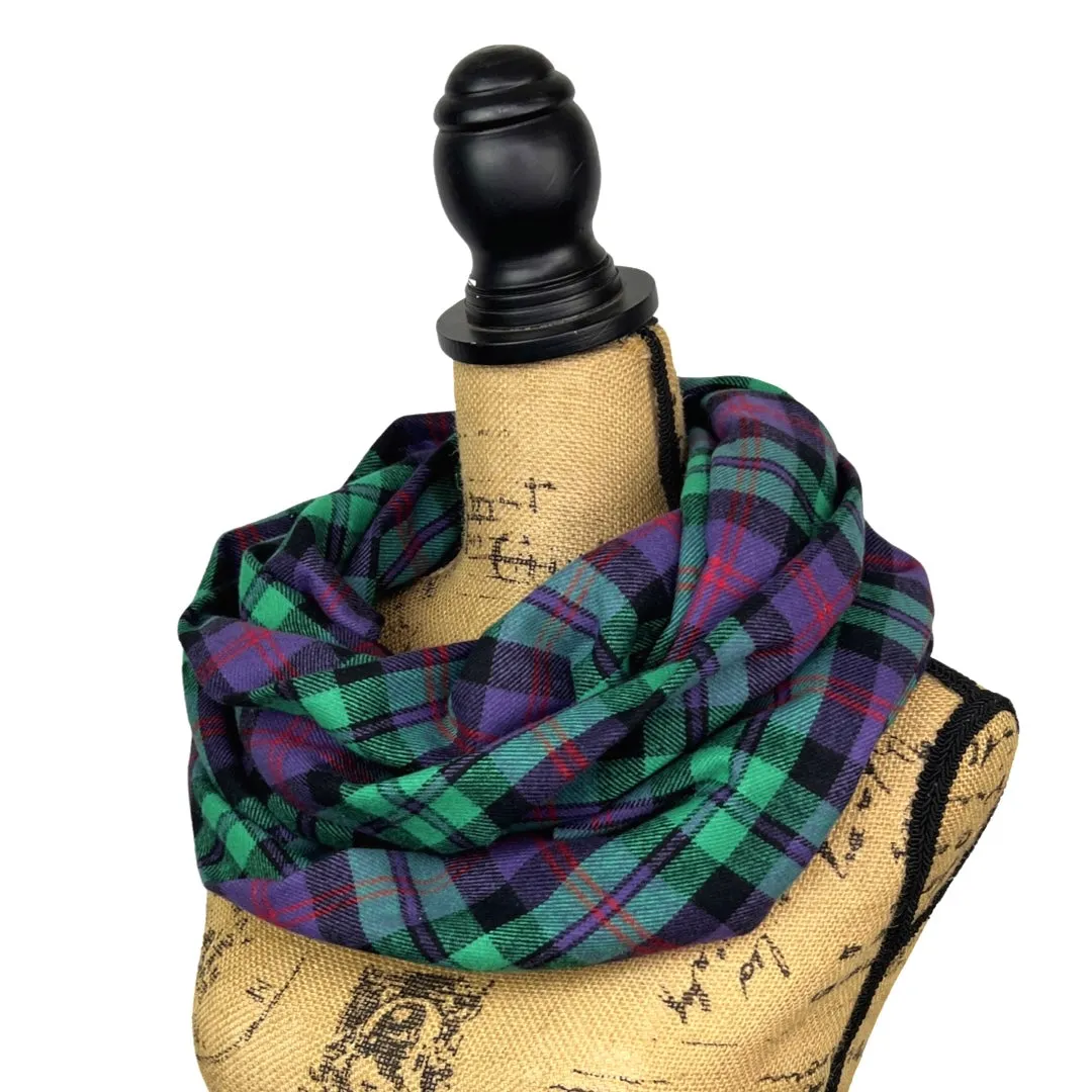 Spearmint Green, Purple, Deep Red and Black Plaid Flannel Infinity or Blanket Scarf