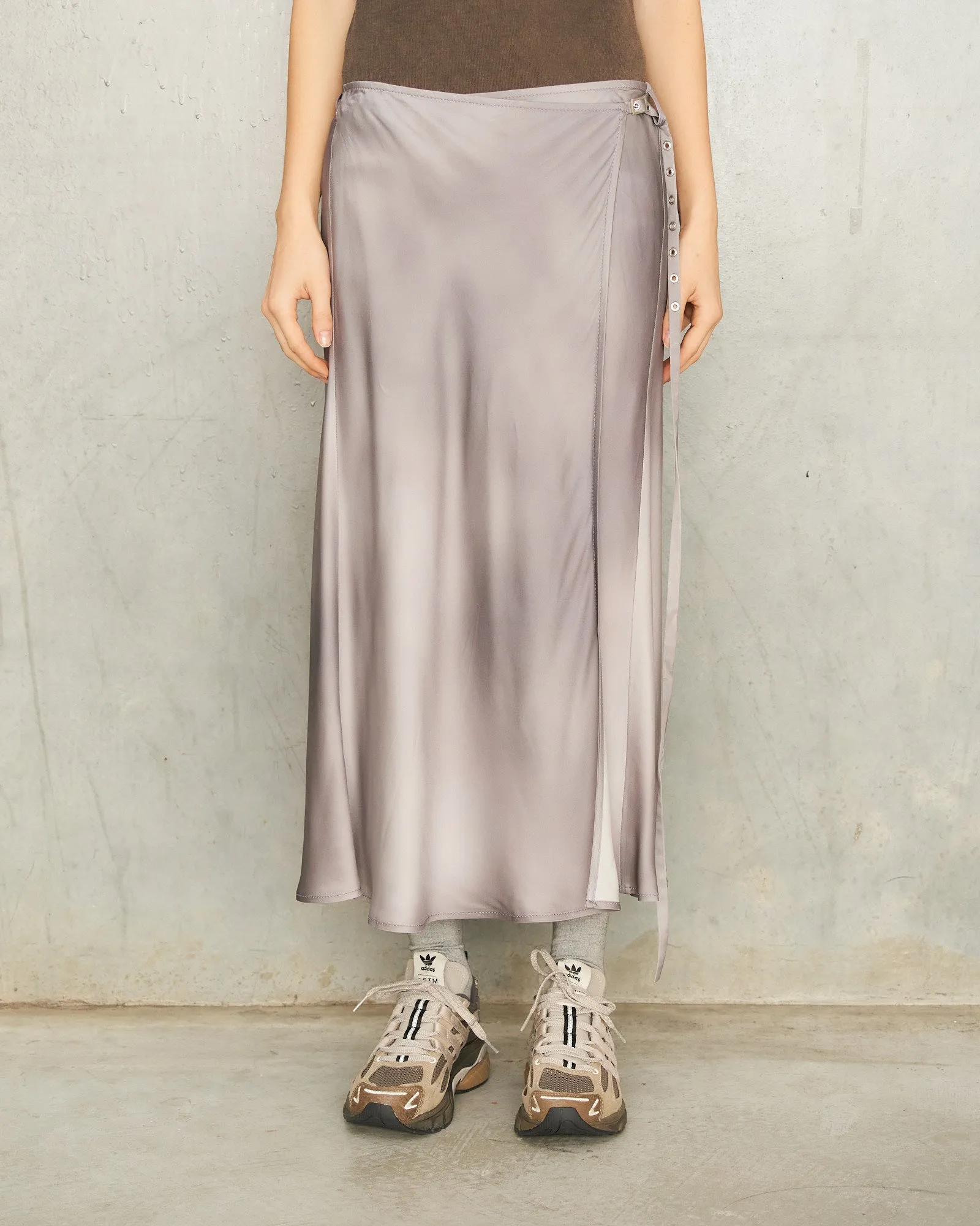 Sprayed Grey Satin Wrap Skirt