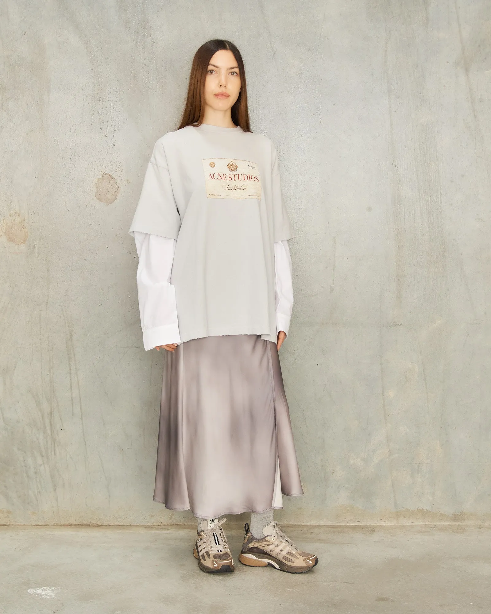 Sprayed Grey Satin Wrap Skirt