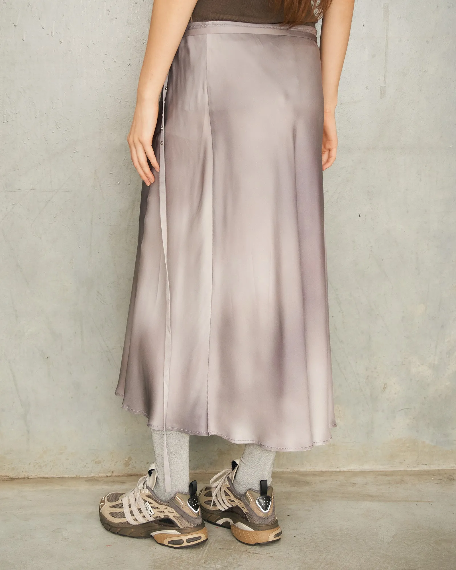 Sprayed Grey Satin Wrap Skirt