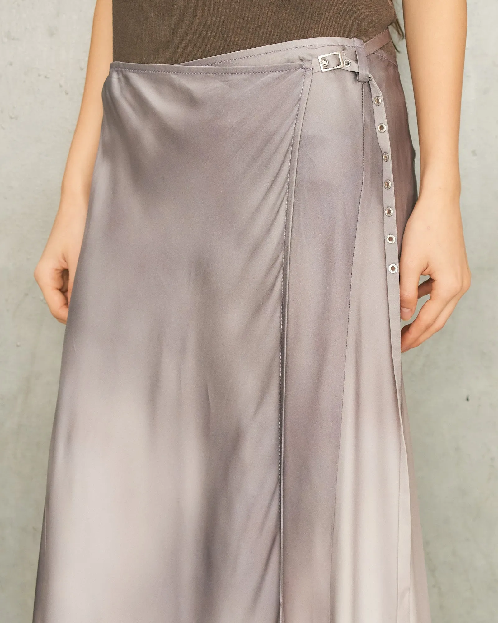 Sprayed Grey Satin Wrap Skirt