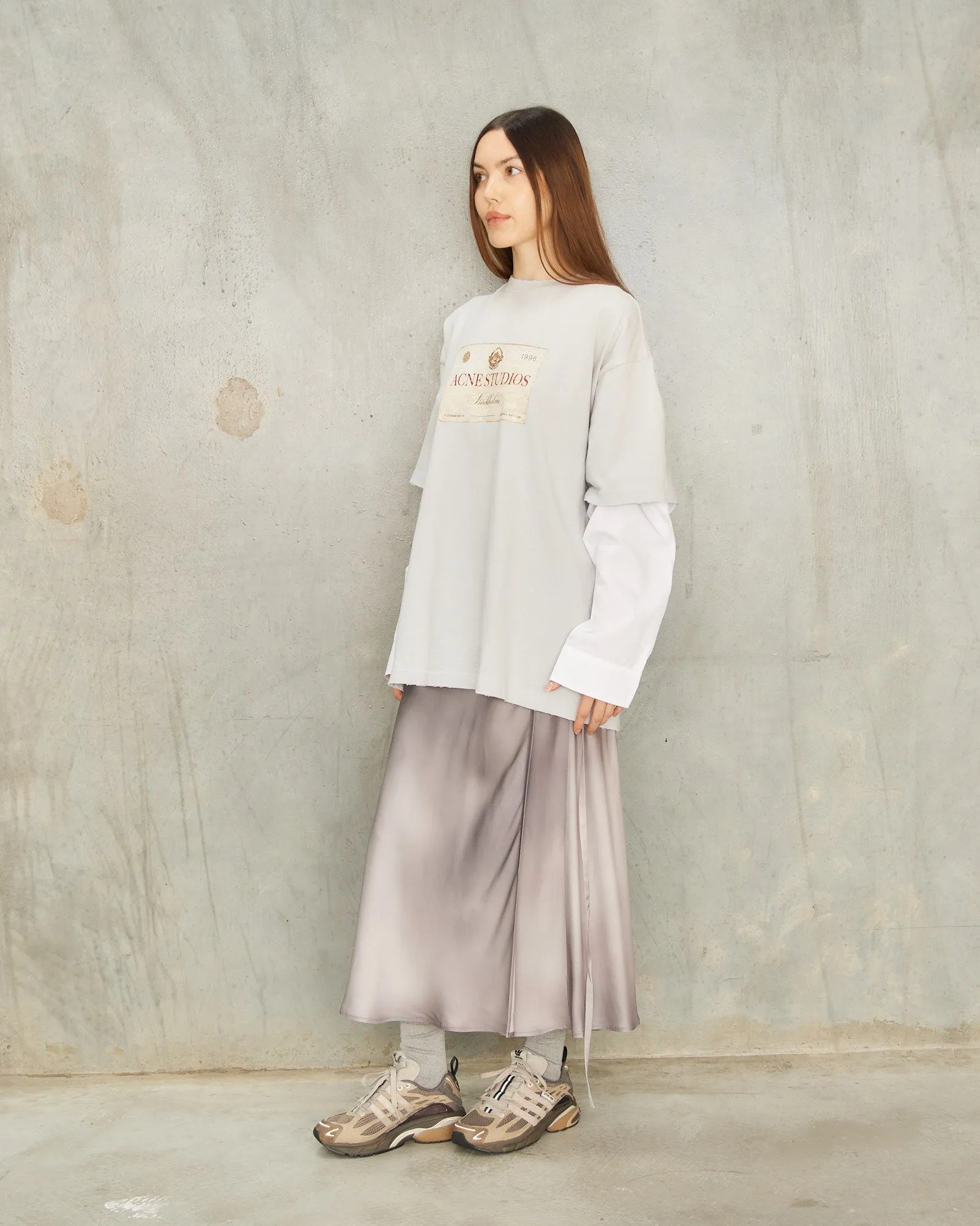 Sprayed Grey Satin Wrap Skirt
