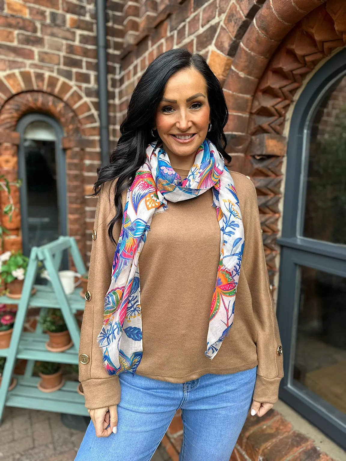 Stone Raw Edge Flower Scarf