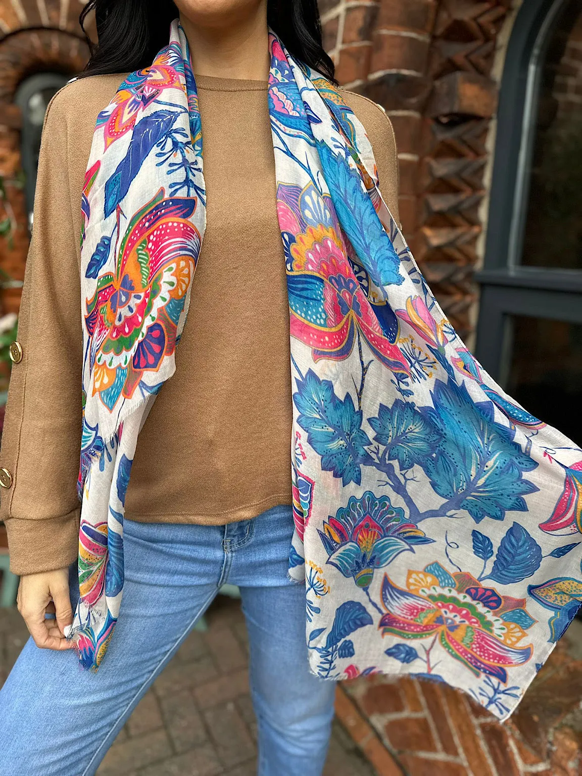 Stone Raw Edge Flower Scarf