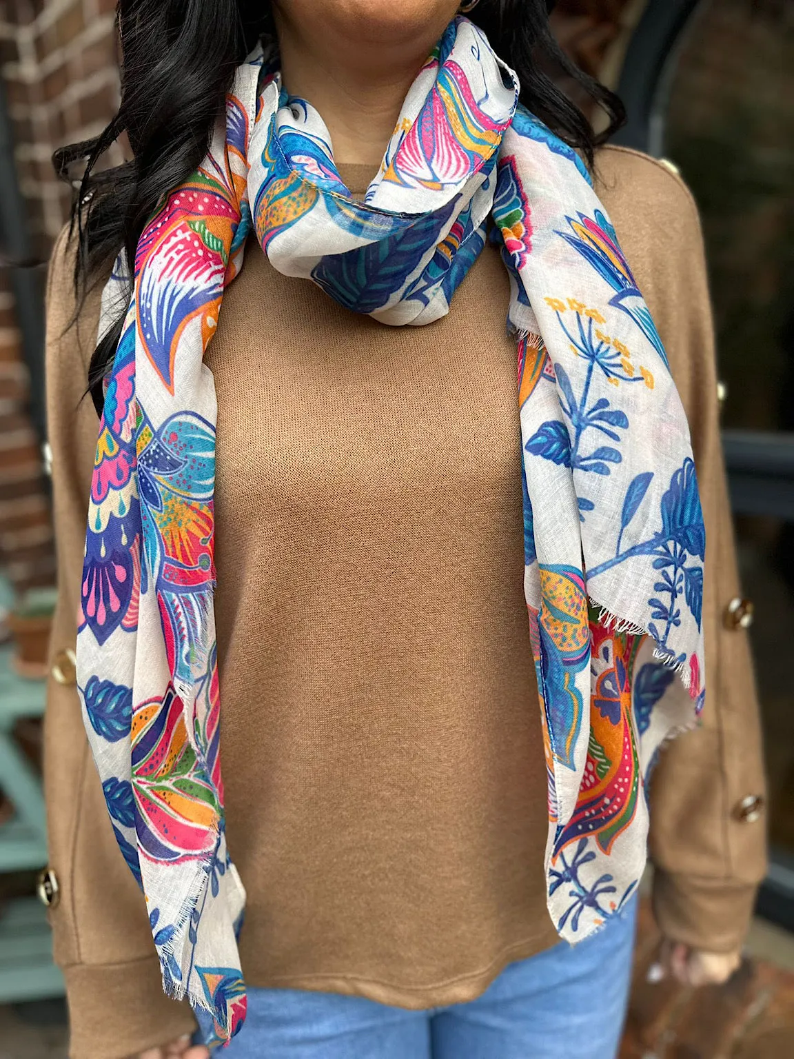 Stone Raw Edge Flower Scarf