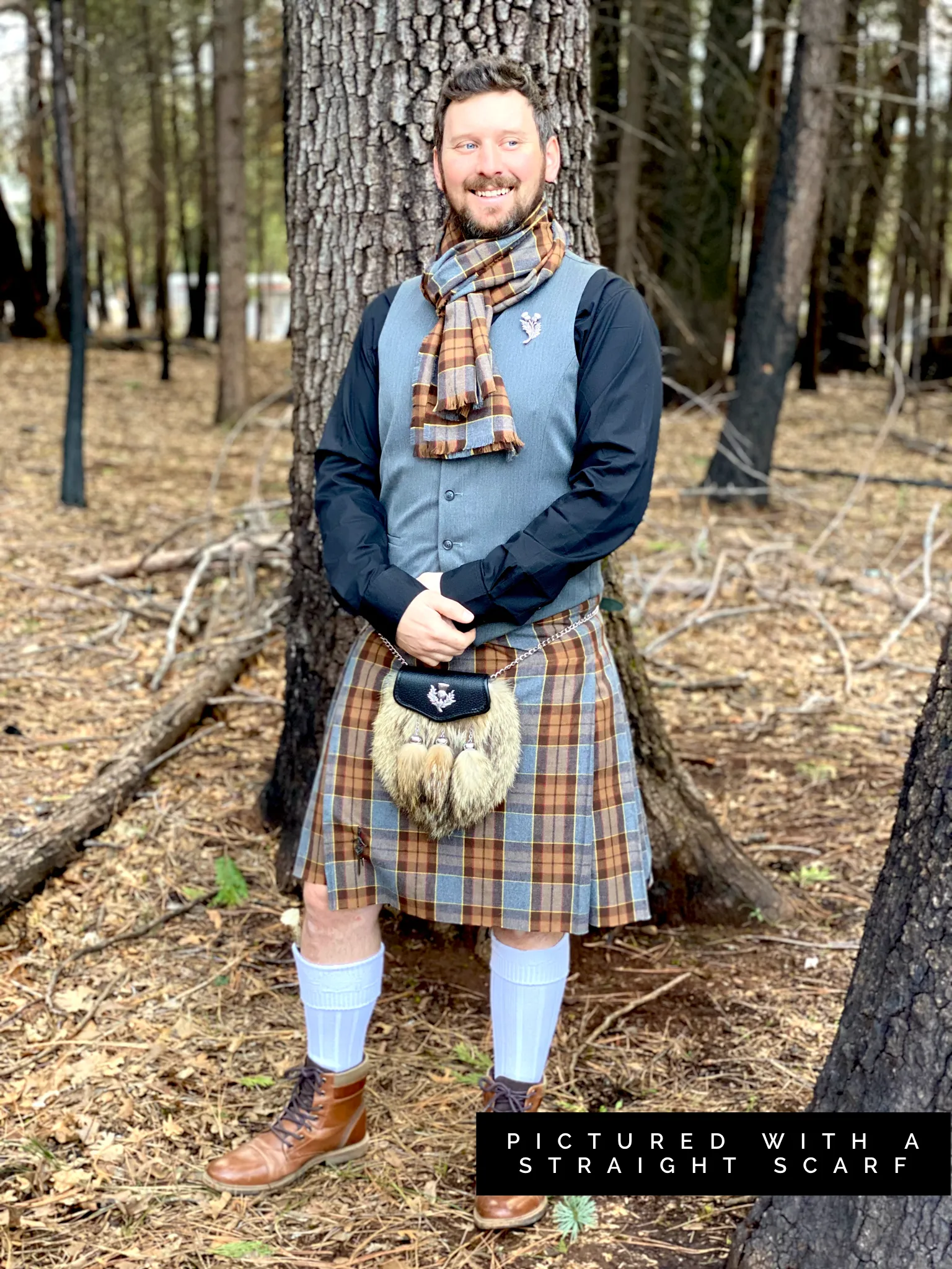 Straight Scarf - Outlander Clan Fraser Inspired Gray, Brown, Yellow, and Red Cotton Flannel