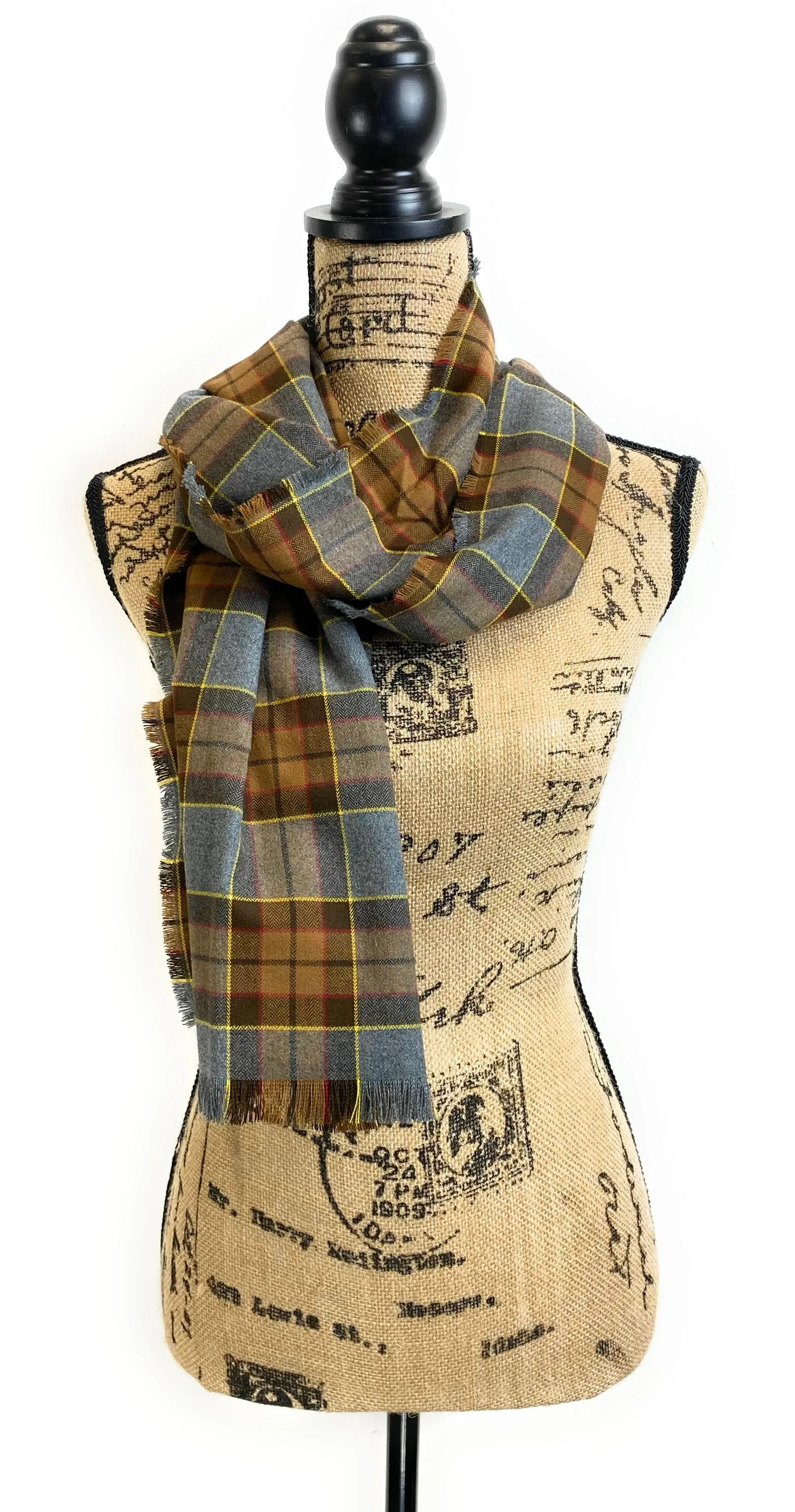Straight Scarf - Outlander Clan Fraser Inspired Gray, Brown, Yellow, and Red Cotton Flannel