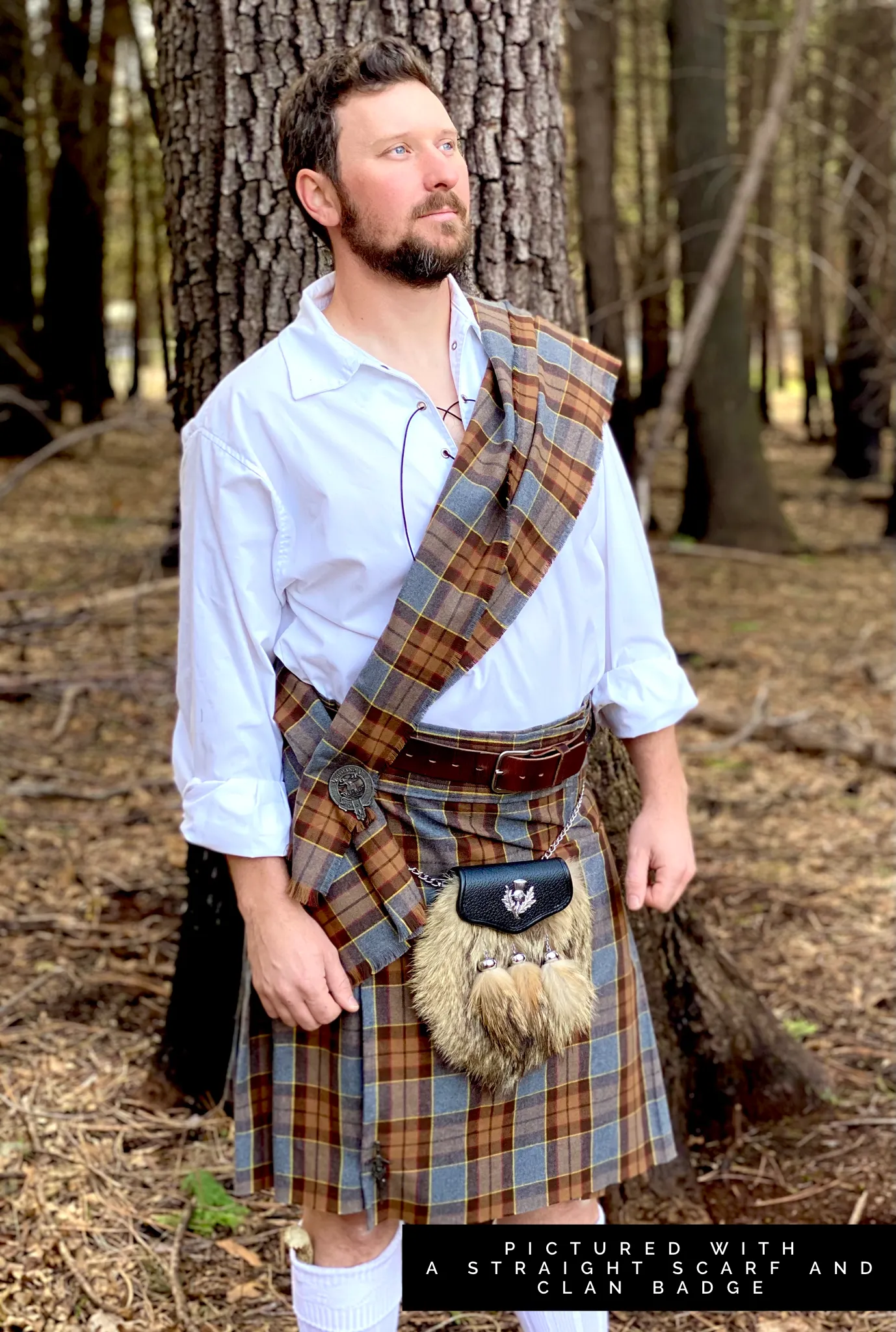 Straight Scarf - Outlander Clan Fraser Inspired Gray, Brown, Yellow, and Red Cotton Flannel